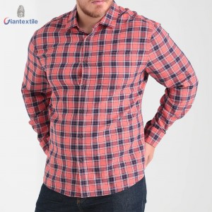 Giantextile Custom Made Men’s Shirt 100% Cotton Herringbone Red Check Casual Shirt for Men GTCW108430G1