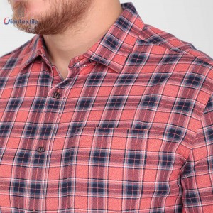 Giantextile Custom Made Men’s Shirt 100% Cotton Herringbone Red Check Casual Shirt for Men GTCW108430G1