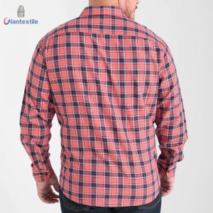 Giantextile Custom Made Men’s Shirt 100% Cotton Herringbone Red Check Casual Shirt for Men GTCW108430G1