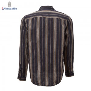 Men’s Shirt 100% Linen Black And Brown Stripe Long Sleeve Classical Shirt For Men GTCW108438G1