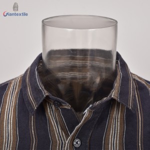 Men’s Shirt 100% Linen Black And Brown Stripe Long Sleeve Classical Shirt For Men GTCW108438G1