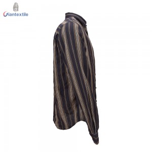 Men’s Shirt 100% Linen Black And Brown Stripe Long Sleeve Classical Shirt For Men GTCW108438G1