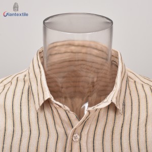 Giantextile Custom Made Men’s Shirt 100% Linen Yellow Stripe Hot Sale Long Sleeve Yarn Dyed Shirt For Men GTCW108439G1