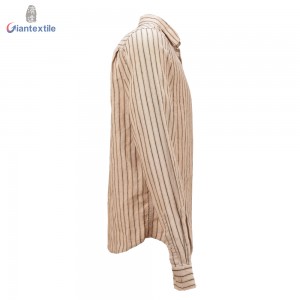 Giantextile Custom Made Men’s Shirt 100% Linen Yellow Stripe Hot Sale Long Sleeve Yarn Dyed Shirt For Men GTCW108439G1