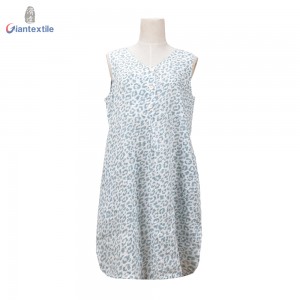 Modern Design OEM Factory Green Leopard Print 100% Linen Smart Casual Women Dress GTCW108448G1