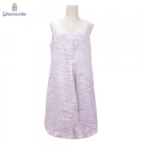Support Custom OEM Factory Pink Zebra Print 100% Linen Novelty Print Smart Casual Women Dress GTCW108449G1