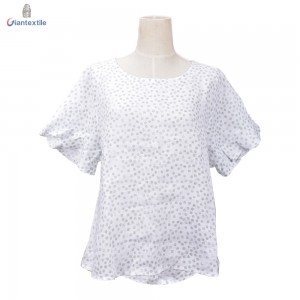 Nice Look OEM Supplier 100% Linen Small Floral Short-Sleeve Good Hand Feel Top For Women GTCW108086G1