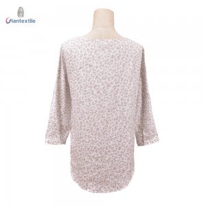 Giantextile Fashion Pink Leopard Print 100% Linen Novelty Print Plus Size Smart Casual Women Top GTCW108464G1