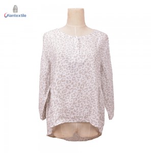Giantextile Fashion Pink Leopard Print 100% Linen Novelty Print Plus Size Smart Casual Women Top GTCW108464G1