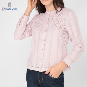 Giantextile New Style Women’s Wear Embroidery Design Pink 100% Cotton Casual Women’s Top GTCW108489G2