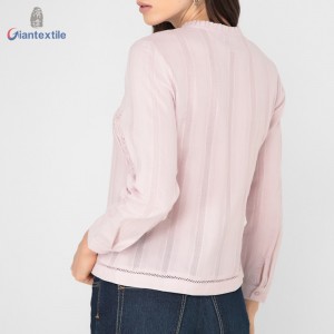 Giantextile New Style Women’s Wear Embroidery Design Pink 100% Cotton Casual Women’s Top GTCW108489G2