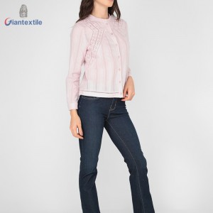 Giantextile New Style Women’s Wear Embroidery Design Pink 100% Cotton Casual Women’s Top GTCW108489G2