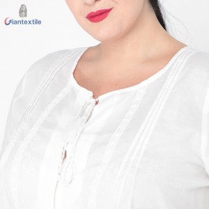 Giantextile Best Sale Women’s Top 100% Cotton Plus Size Modern Design White Embroidery Casual Top For Women GTCW108490G1