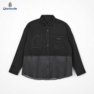 Giantextile Best Sale Men’s Shirt Black Solid Cotton Polyester Spandex Contrast Effect Shirt Fashion Shirt For Men GTCW108644G1