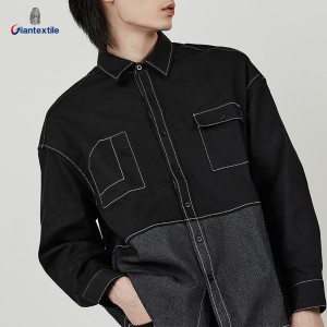 Giantextile Best Sale Men’s Shirt Black Solid Cotton Polyester Spandex Contrast Effect Shirt Fashion Shirt For Men GTCW108644G1