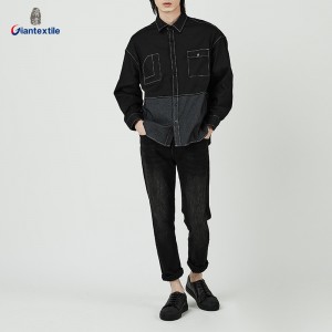 Giantextile Best Sale Men’s Shirt Black Solid Cotton Polyester Spandex Contrast Effect Shirt Fashion Shirt For Men GTCW108644G1