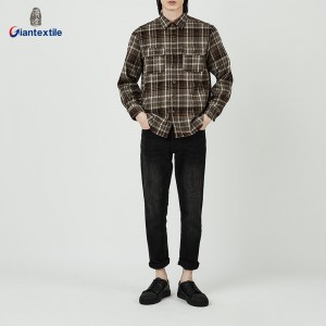 Giantextile Winter Wear Men’s Flannel Overshirts Brown Check Long Sleeve Good Look Shirt For Men  GTCW108650G1