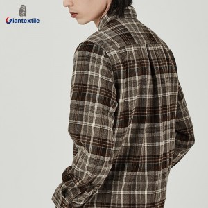 Giantextile Winter Wear Men’s Flannel Overshirts Brown Check Long Sleeve Good Look Shirt For Men  GTCW108650G1