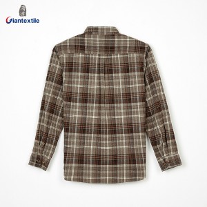 Giantextile Winter Wear Men’s Flannel Overshirts Brown Check Long Sleeve Good Look Shirt For Men  GTCW108650G1