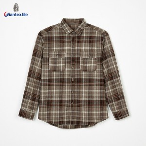 Giantextile Winter Wear Men’s Flannel Overshirts Brown Check Long Sleeve Good Look Shirt For Men  GTCW108650G1