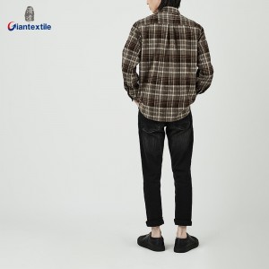 Giantextile Winter Wear Men’s Flannel Overshirts Brown Check Long Sleeve Good Look Shirt For Men  GTCW108650G1