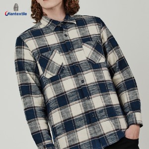 Giantextile OEM Supplier Men’s Flannel Overshirts Blue And White Check Long Sleeve Good Look Shirt For Men  GTCW108649G1