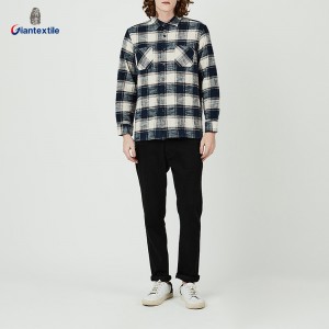 Giantextile OEM Supplier Men’s Flannel Overshirts Blue And White Check Long Sleeve Good Look Shirt For Men  GTCW108649G1