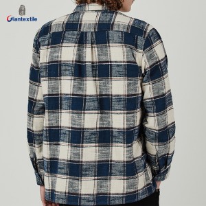 Giantextile OEM Supplier Men’s Flannel Overshirts Blue And White Check Long Sleeve Good Look Shirt For Men  GTCW108649G1