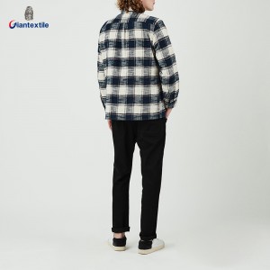 Giantextile OEM Supplier Men’s Flannel Overshirts Blue And White Check Long Sleeve Good Look Shirt For Men  GTCW108649G1