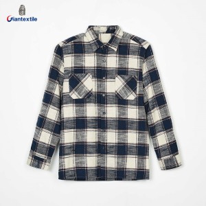 Giantextile OEM Supplier Men’s Flannel Overshirts Blue And White Check Long Sleeve Good Look Shirt For Men  GTCW108649G1