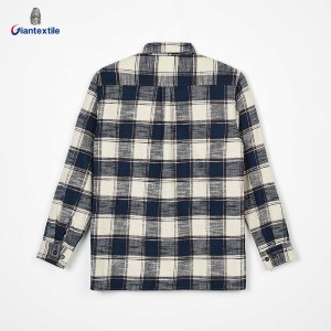 Giantextile OEM Supplier Men’s Flannel Overshirts Blue And White Check Long Sleeve Good Look Shirt For Men  GTCW108649G1