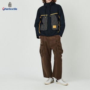 Giantextile Nice Look High Quality 100% Polyester Two Big Pockets Navy And Yellow Outdoor Wear Jacket For Men  GTCW108654G1