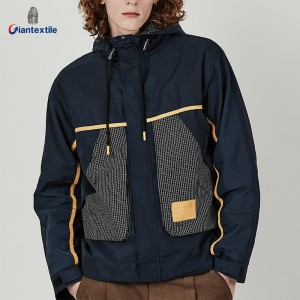 Giantextile Nice Look High Quality 100% Polyester Two Big Pockets Navy And Yellow Outdoor Wear Jacket For Men  GTCW108654G1