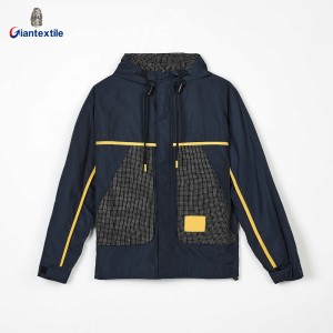 Giantextile Nice Look High Quality 100% Polyester Two Big Pockets Navy And Yellow Outdoor Wear Jacket For Men  GTCW108654G1