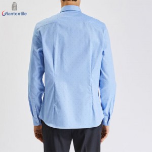 Giantextile Fashion Men’s Shirt 100% Cotton Blue Small Dot Print Long Sleeve Casual Shirt For Men GTCW200045G1