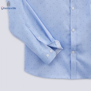 Giantextile Fashion Men’s Shirt 100% Cotton Blue Small Dot Print Long Sleeve Casual Shirt For Men GTCW200045G1