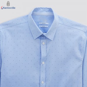 Giantextile Fashion Men’s Shirt 100% Cotton Blue Small Dot Print Long Sleeve Casual Shirt For Men GTCW200045G1