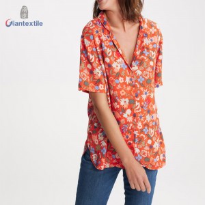 Giantextile Best Sale Women’s Wear Summer 100% Viscose Floral Print Casual Women’s Fashion Tops GTCW200088G1