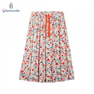 Giantextile Fashion OEM / ODM Ladies Long Dress Floral Print 100% Viscose Smart Casual Dress for Women GTCW200089G1