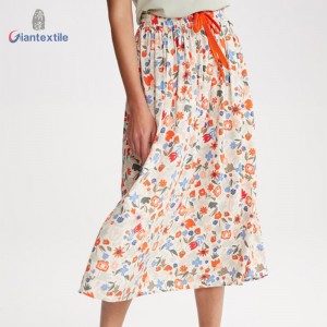 Giantextile Fashion OEM / ODM Ladies Long Dress Floral Print 100% Viscose Smart Casual Dress for Women GTCW200089G1