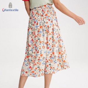 Giantextile Fashion OEM / ODM Ladies Long Dress Floral Print 100% Viscose Smart Casual Dress for Women GTCW200089G1