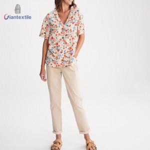 Giantextile High Quality Women’s Wear Summer 100% Viscose Floral Print Fashion Casual Women’s Fashion Tops GTCW200090G1