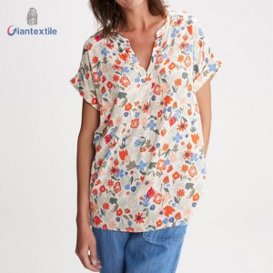 Giantextile High Quality Women’s Wear Summer 100% Viscose Floral Print Fashion Casual Women’s Fashion Tops GTCW200090G1