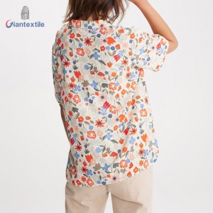 Giantextile High Quality Women’s Wear Summer 100% Viscose Floral Print Fashion Casual Women’s Fashion Tops GTCW200090G1