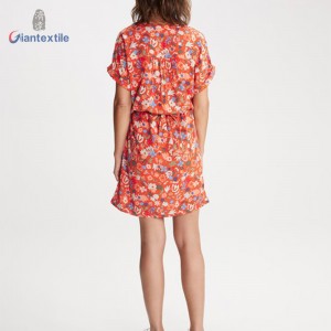 Giantextile Best Sale Women’s Wear 100% Viscose V-neck Nice Look Floral Print Women Long Dress For Daily Wear GTCW200091G1