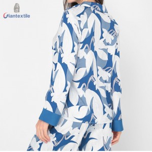 New Design Women’s Pajamas Good Look Polyester Spandex Blue Floral Pattern Sets With V-neck Collar GTCW200106G1