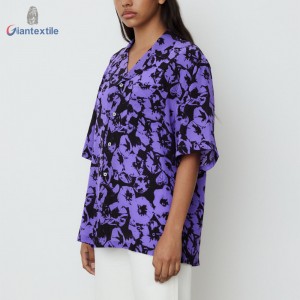 Giantextile New Look Beautiful Colors Purple Flower 100% Silk FashionTop For Women GTCW200172G1