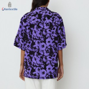 Giantextile New Look Beautiful Colors Purple Flower 100% Silk FashionTop For Women GTCW200172G1
