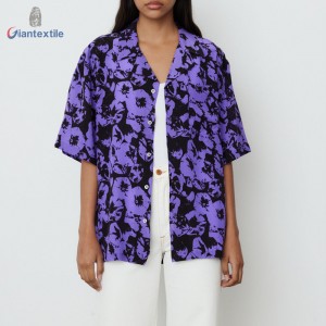Giantextile New Look Beautiful Colors Purple Flower 100% Silk FashionTop For Women GTCW200172G1