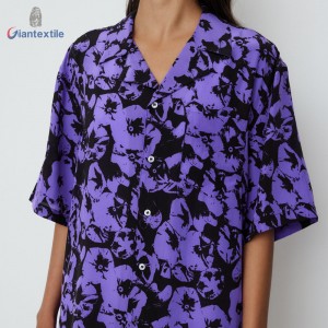 Giantextile New Look Beautiful Colors Purple Flower 100% Silk FashionTop For Women GTCW200172G1